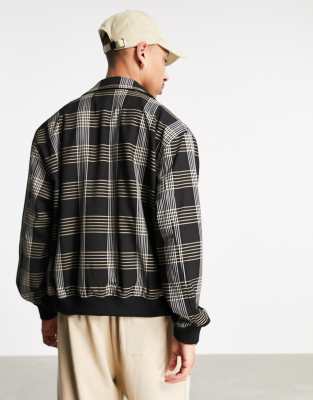 black bomber jacket with checkered inside