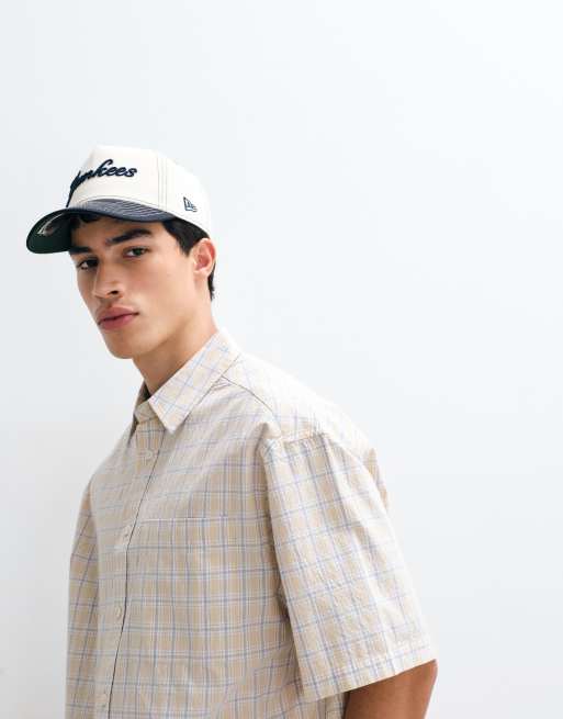 ASOS DESIGN oversized check shirt in beige, 3 of 5