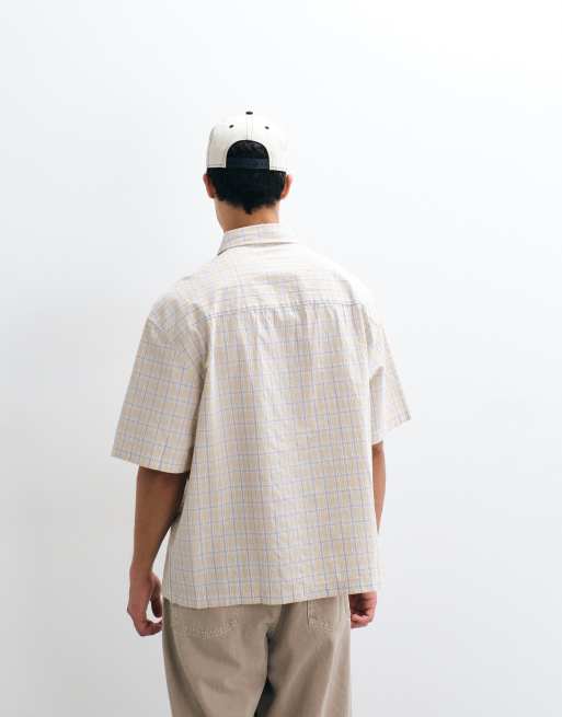 ASOS DESIGN oversized check shirt in beige, 5 of 5