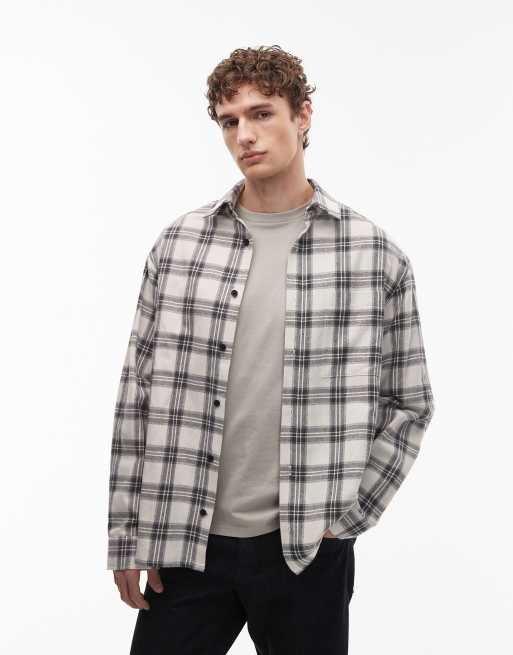 ASOS DESIGN oversized check shirt in black and beige, 2 of 6
