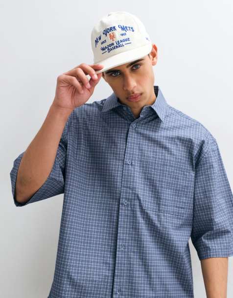 ASOS DESIGN oversized check shirt in blue - view 1