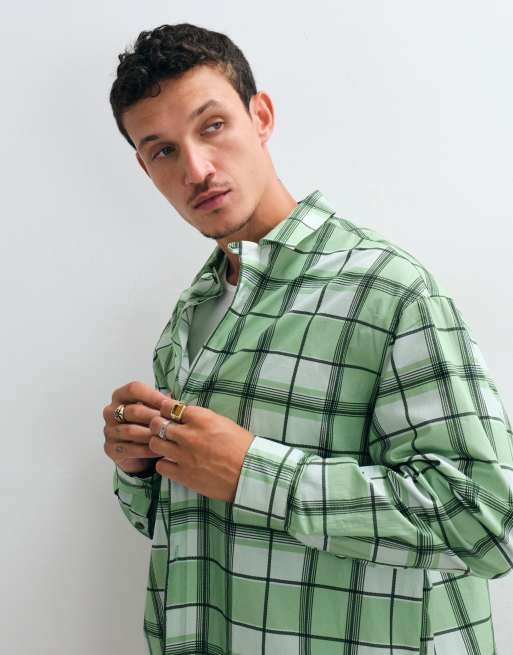 ASOS DESIGN oversized check shirt in green, 3 of 5