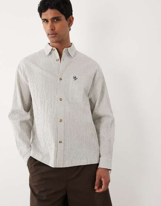 ASOS DESIGN oversized check shirt with chest embroidery in white, 2 of 5