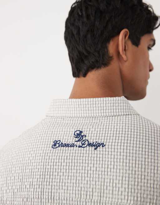 ASOS DESIGN oversized check shirt with chest embroidery in white, 3 of 5
