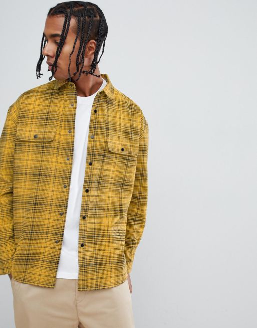 yellow check shirt men's