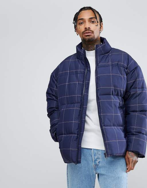 Checked puffer hot sale jacket