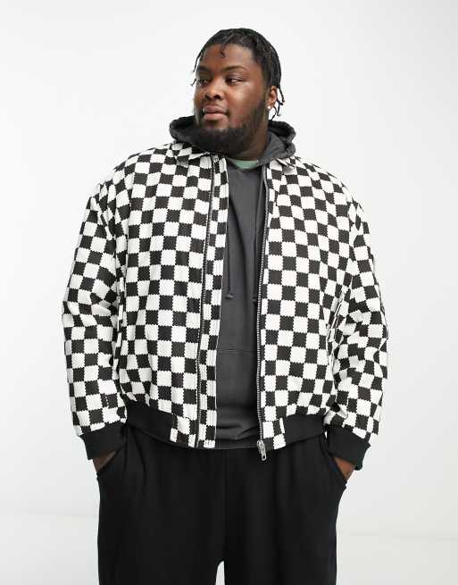 ASOS DESIGN oversized checkerboard bomber jacket in black