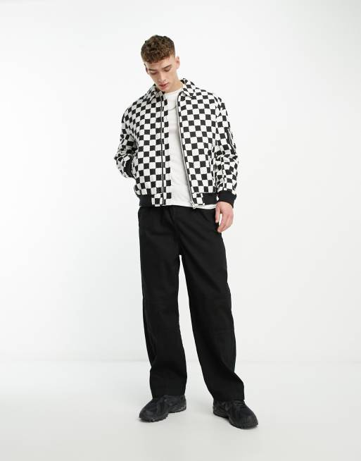 ASOS DESIGN oversized checkerboard bomber jacket in black