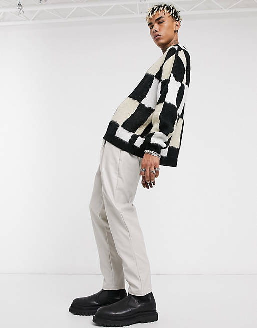 ASOS DESIGN oversized checkerboard sweater in fluffy yarn