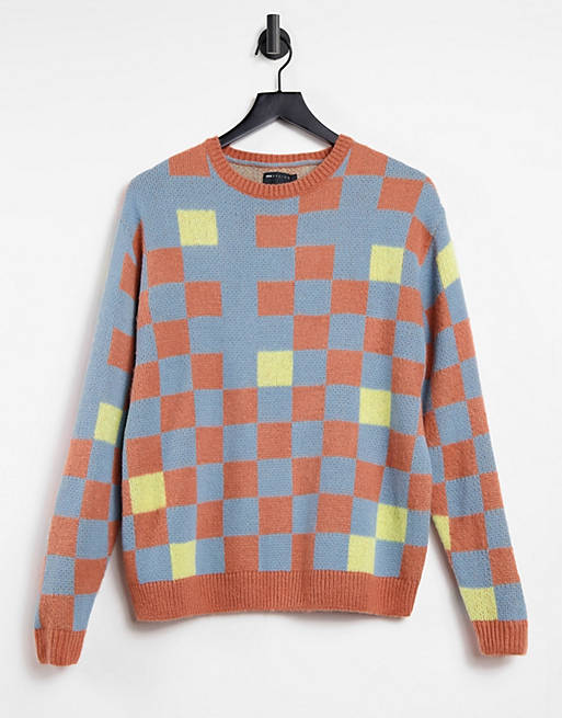 ASOS DESIGN oversized checkerboard sweater in multi color