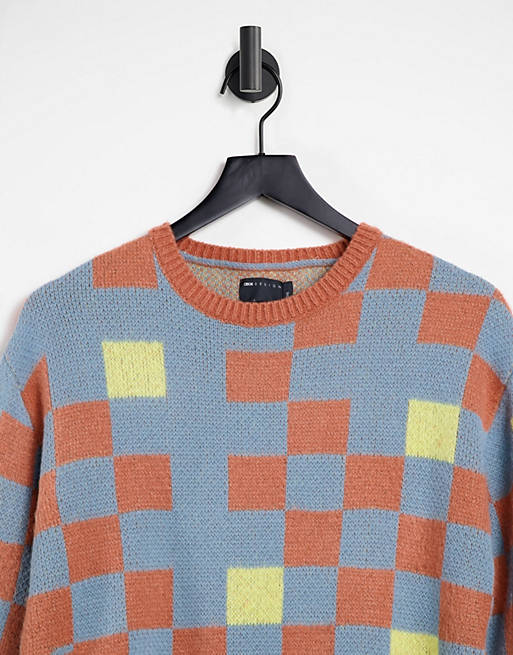 ASOS DESIGN oversized checkerboard sweater in multi color