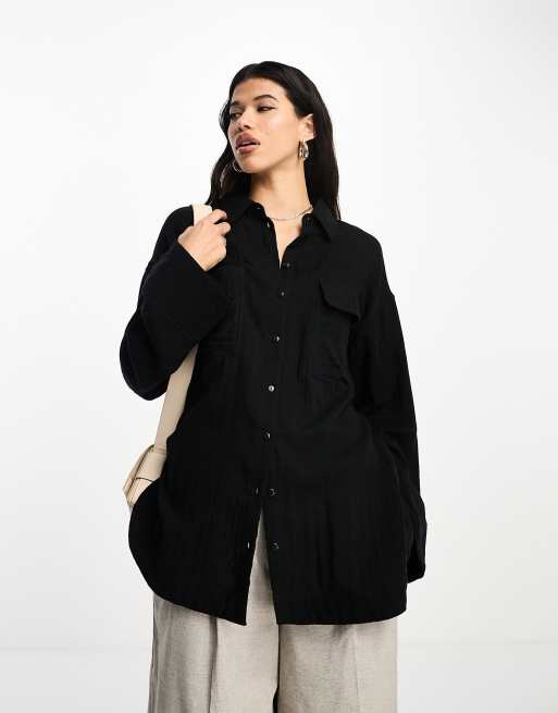 ASOS DESIGN oversized cheesecloth shirt in black | ASOS