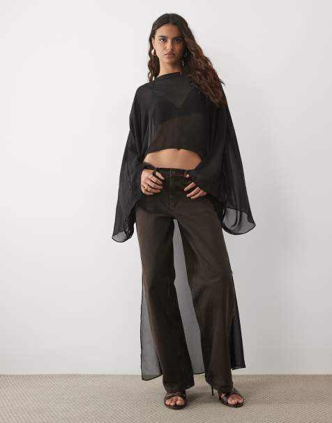 ASOS DESIGN oversized chiffon maxi cape top in black