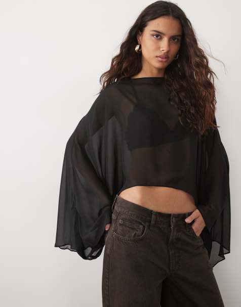 ASOS DESIGN oversized chiffon maxicape-top i sort - view 1