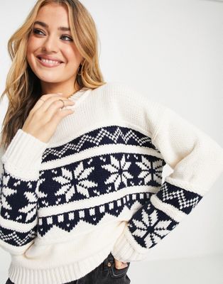 ASOS DESIGN oversized Christmas jumper with fairisle placement in cream