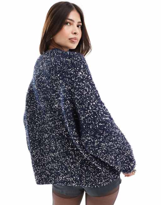ASOS DESIGN oversized Christmas sweater with tinsel yarn in navy