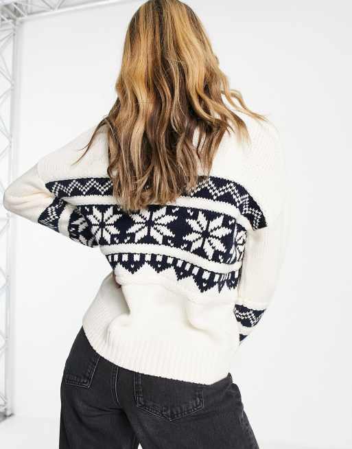 ASOS DESIGN oversized Christmas sweater with fairisle placement in cream