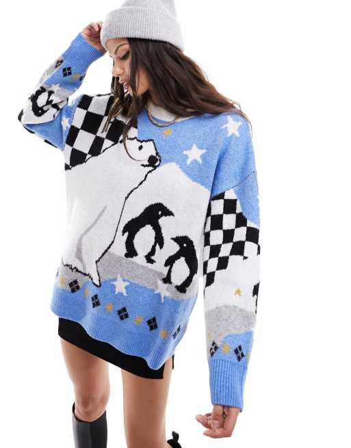 ASOS DESIGN oversized Christmas sweater with penguin pattern