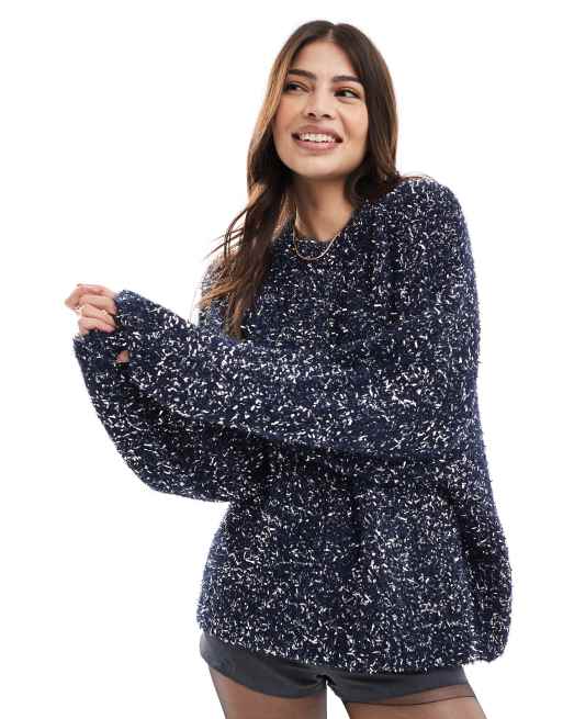 ASOS DESIGN oversized Christmas sweater with tinsel yarn in navy