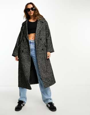 Asos Design Oversized Chuck On Coat In Black Herringbone