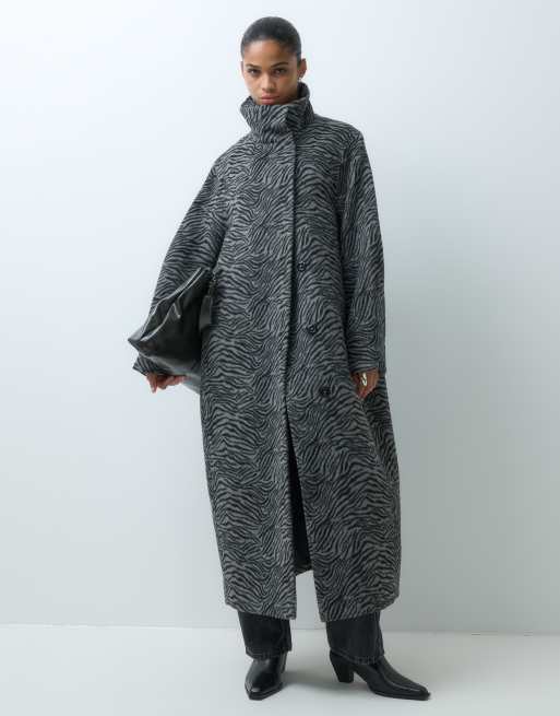 ASOS DESIGN oversized chuck on formal coat in gray zebra, 4 of 5