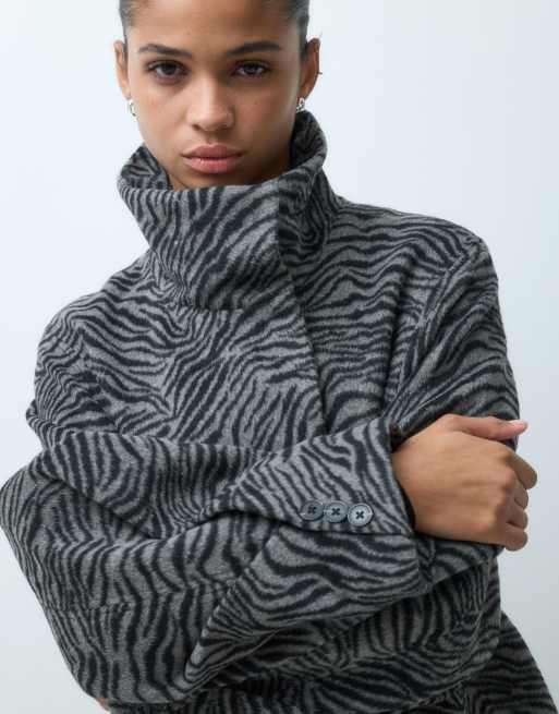 ASOS DESIGN oversized chuck on formal coat in grey zebra, 2 of 5