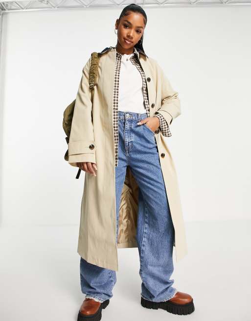 ASOS DESIGN oversized chuck on trench in stone with navy cord collar | ASOS