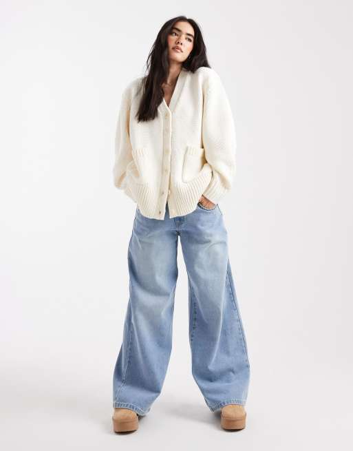 ASOS DESIGN oversized chunky boyfriend cardigan in cream