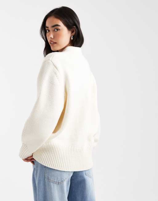 ASOS DESIGN oversized chunky boyfriend cardigan in cream
