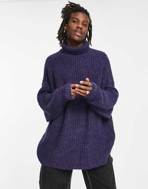 ASOS DESIGN oversized chunky knit roll neck jumper in purple