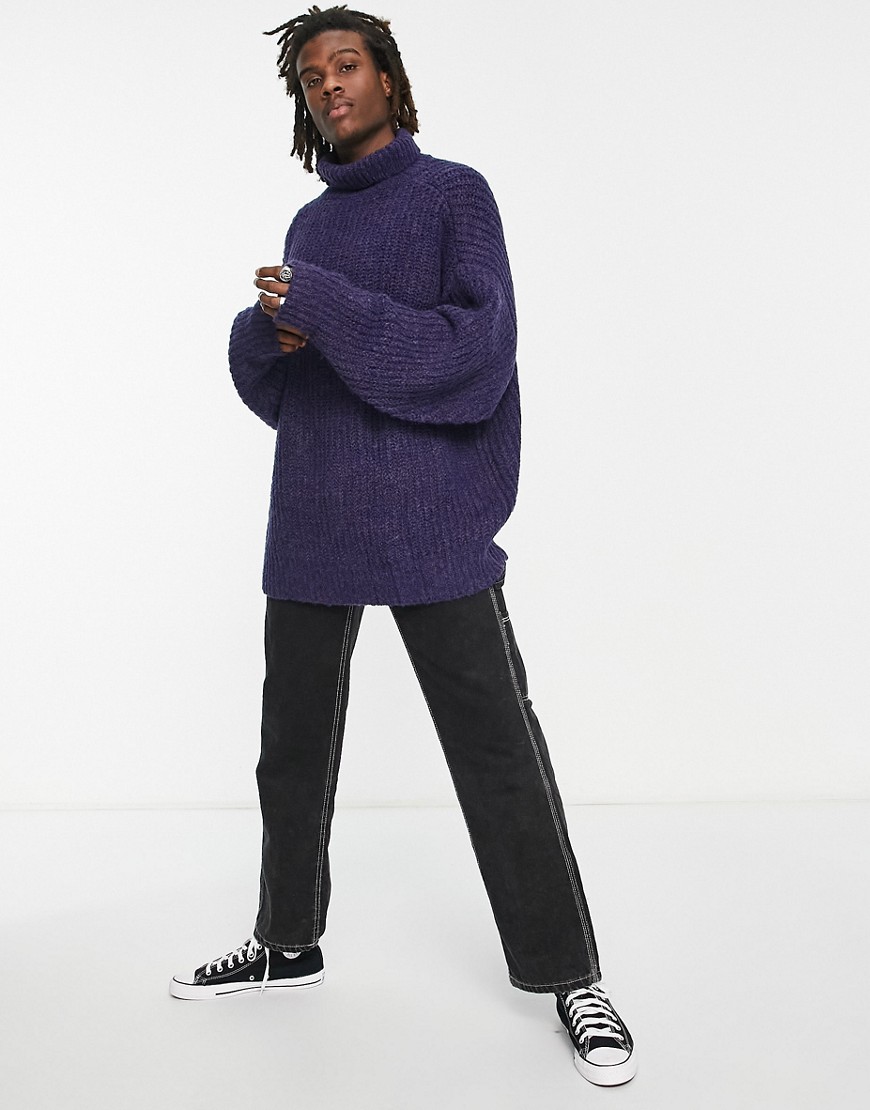 ASOS DESIGN oversized chunky knit roll neck sweater in purple
