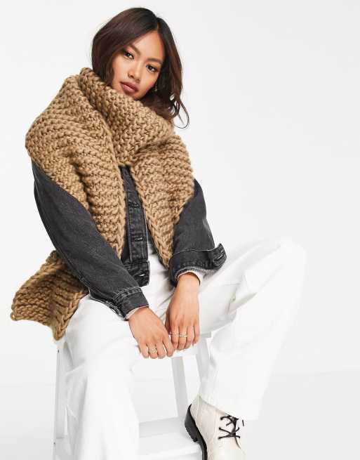 ASOS DESIGN oversized chunky knit scarf in camel