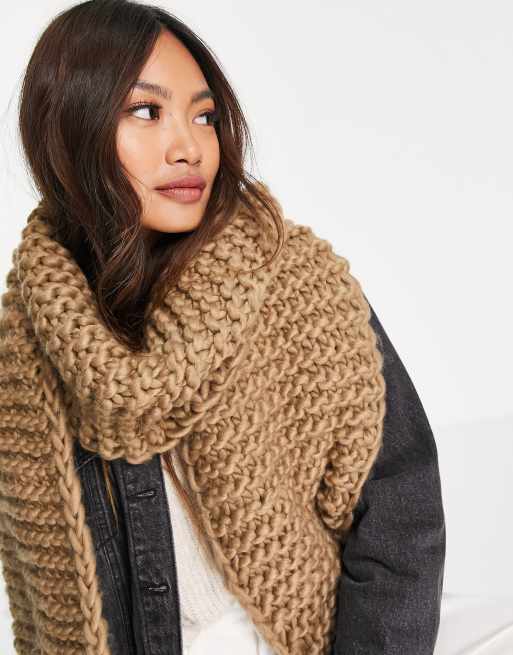 ASOS DESIGN oversized chunky knit scarf in camel