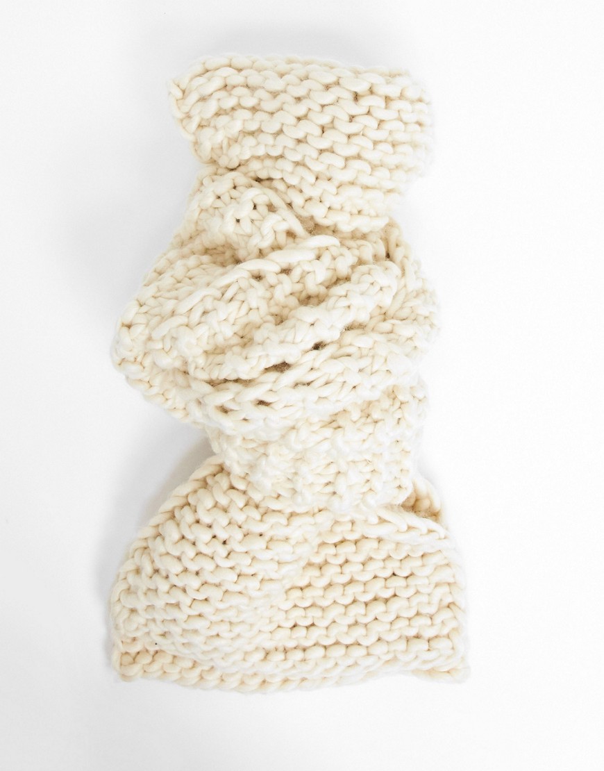 ASOS DESIGN oversized chunky knit scarf in cream-White