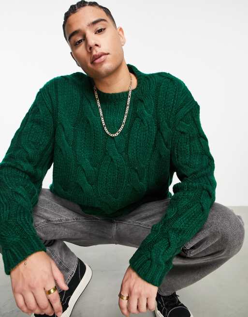 ASOS DESIGN oversized chunky knit sweater in dark green | ASOS