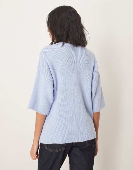 ASOS DESIGN oversized chunky knit t-shirt in baby blue, 3 of 4