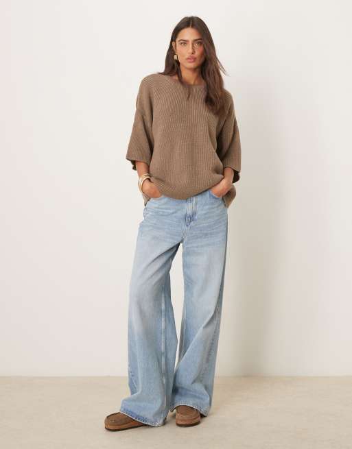 ASOS DESIGN knitted t shirt in mocha