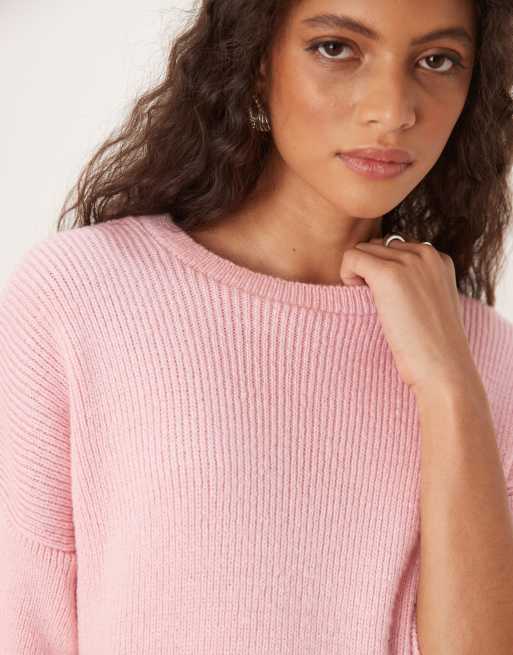 ASOS DESIGN oversized chunky knit t-shirt in pink | ASOS