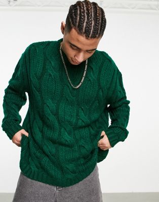 ASOS DESIGN oversized chunky knitted jumper in dark green