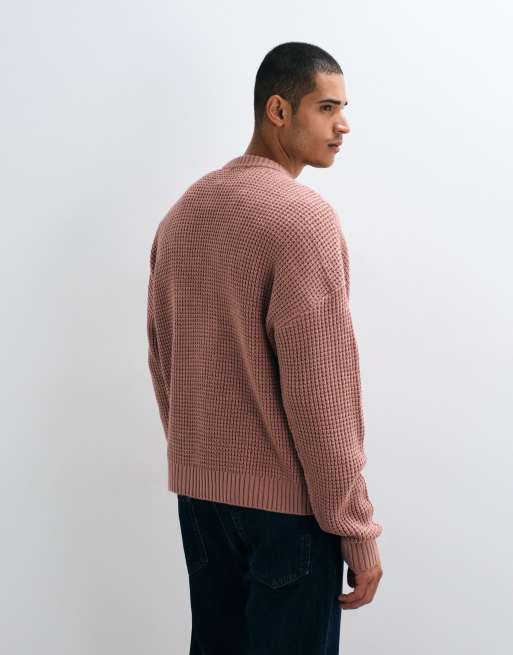 ASOS DESIGN oversized chunky waffle knit sweater in pink, 5 of 5