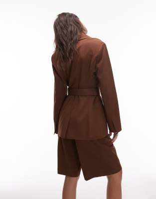 ASOS DESIGN oversized cinch waist belted blazer in chocolate - part of a set