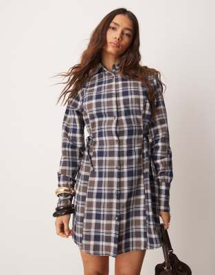 ASOS DESIGN oversized cinch waist shirt in brushed check-Multi