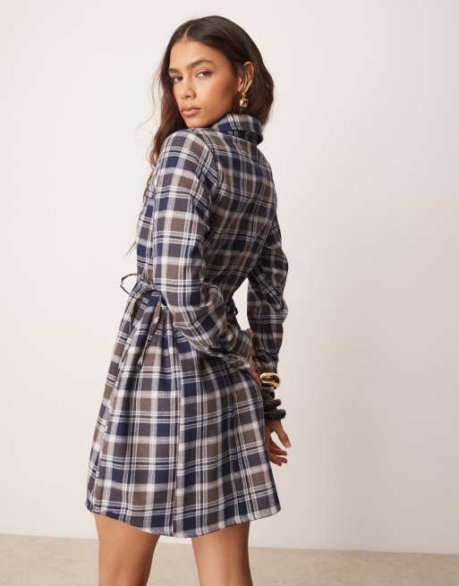 ASOS DESIGN oversized cinch waist shirt in brushed plaid ASOS