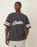 [ASOS DESIGN] ASOS DESIGN oversized city applique t-shirt in waffle fabric in charcoal-Grey S Asphalt