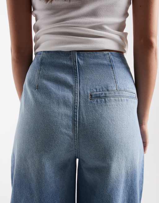 ASOS DESIGN oversized clean barrel leg jeans in mid blue, 5 of 5