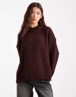 Asos Design Oversized Clean Yarn Crew Neck Sweater With Curved Hem In Purple