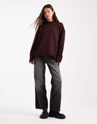 Asos Design Oversized Clean Yarn Crew Neck Sweater With Curved Hem In Purple