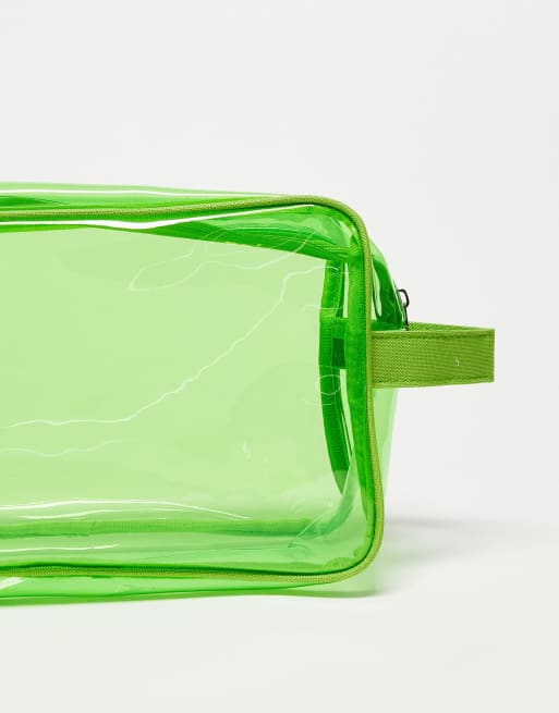 ASOS DESIGN oversized clear wash bag in green