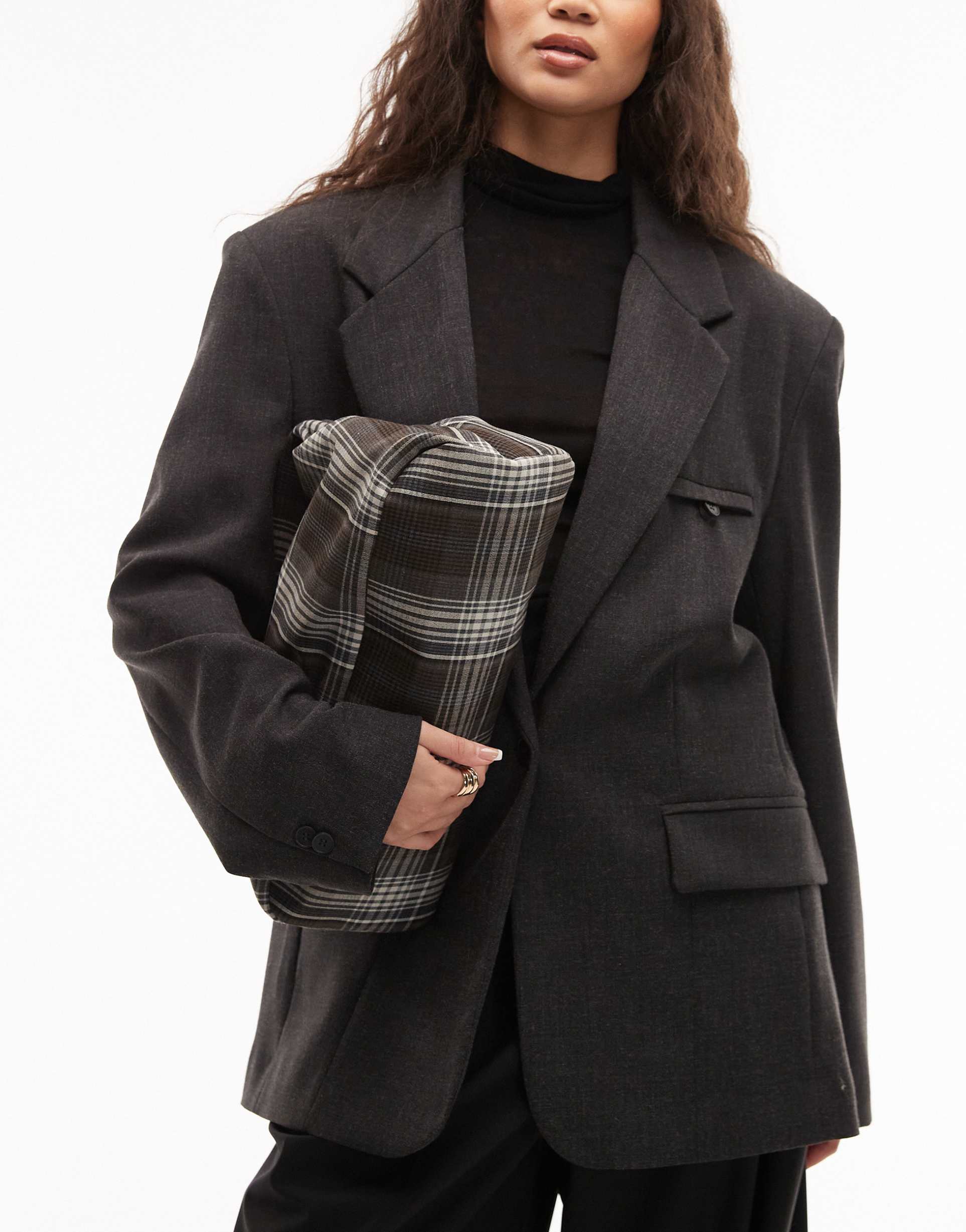 asos design oversized clutch in brown plaid