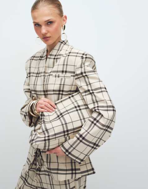 ASOS DESIGN oversized clutch purse in cream plaid - view 1